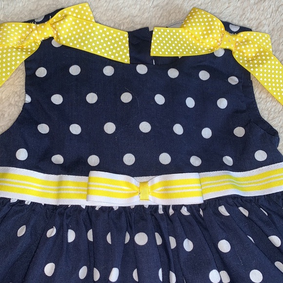 Blueberi Boulevard Polka Dot Daisy Dress EUC 18M Navy & Yellow - Picture 3 of 11